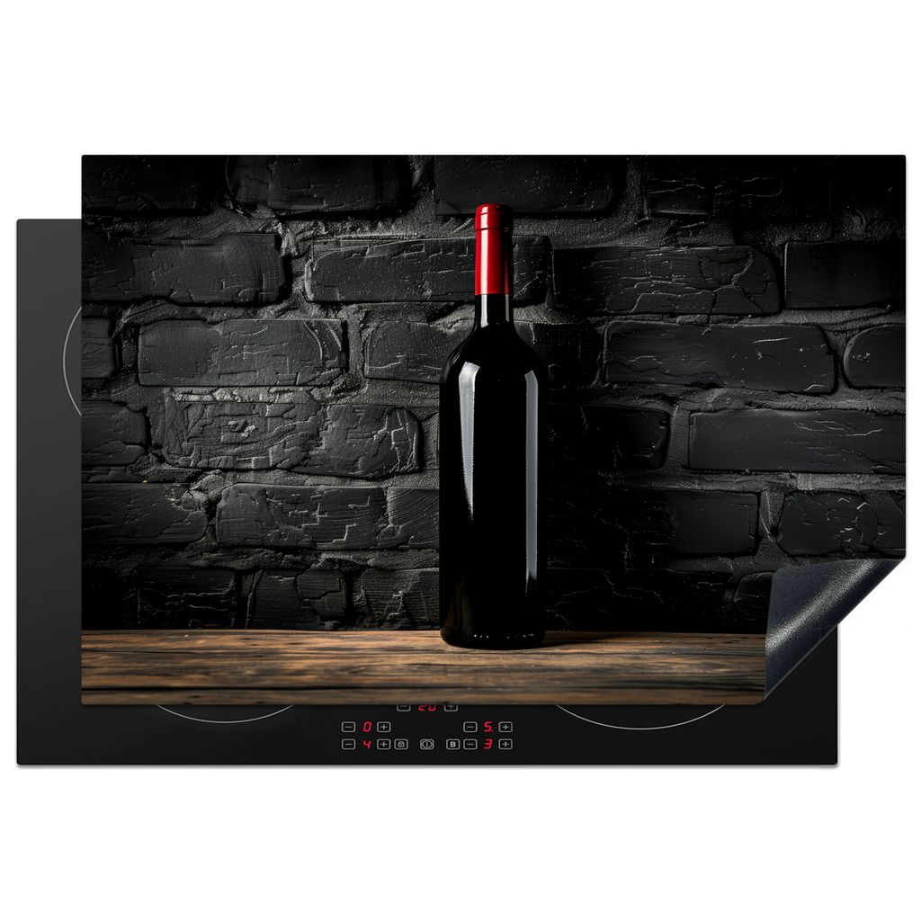 KitchenYeah Herdabdeckplatte Wein - Flasche - Holz - Stein , 76x51cm, Küche Deko, Glaskeramikkochfeld Herdabdeckung, Abdeckplatte fùr Kochfeld