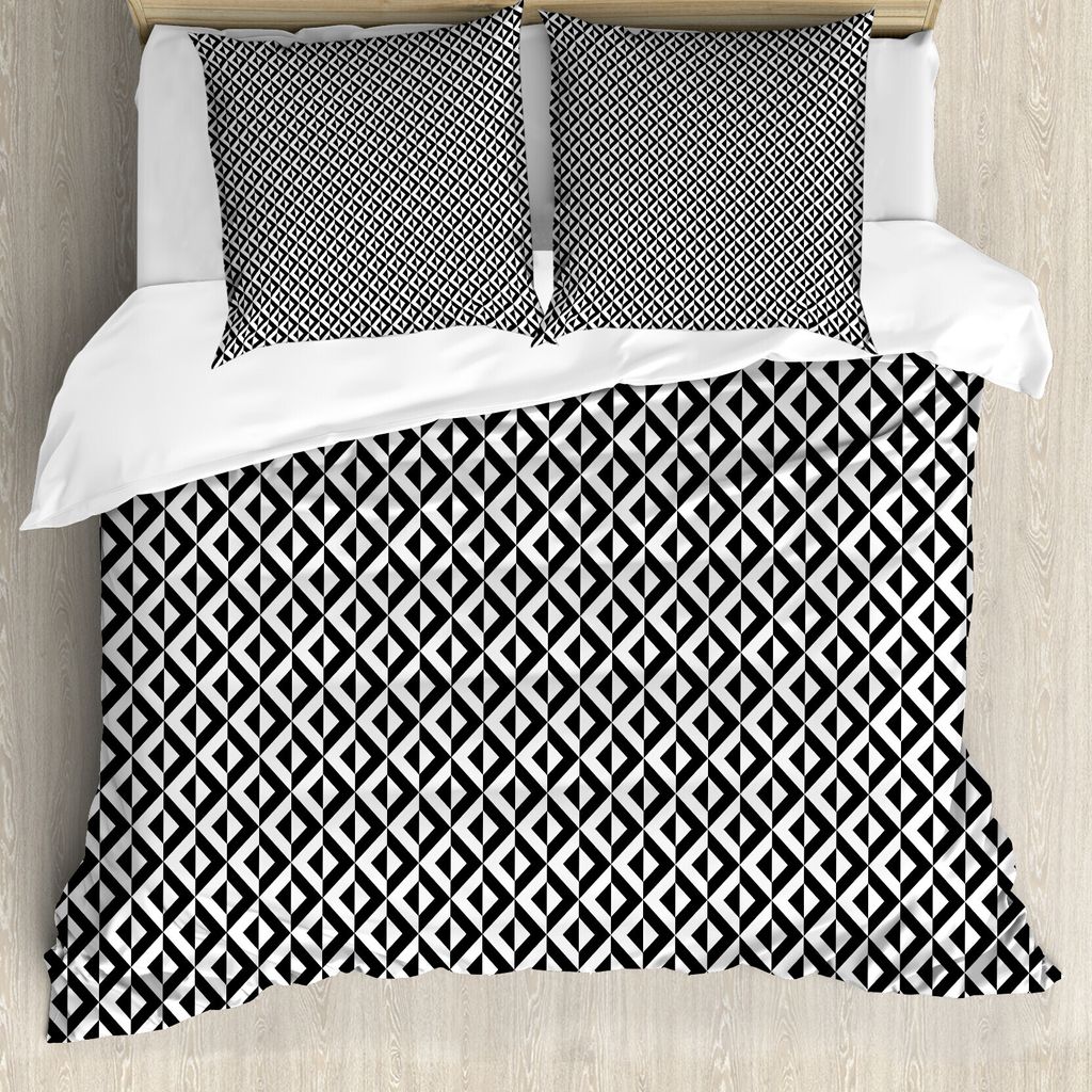 ABAKUHAUS Geometrisch Bettbezug, Zier Squares, Milbensicher Allergiker geeignet mit Kissenbezügen, 155 cm x 220 cm - 80 x 80 cm, Schwarz-Weiss