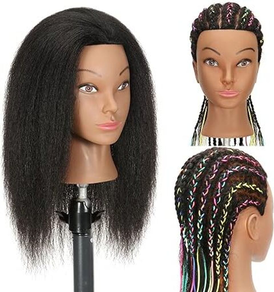 Trainingskopf mit Haar-Schaufensterpuppenkopf 14" Echthaar-Kosmetologie-Schaufensterpuppenkopf mit Haarfriseurköpfen für Haare und em Klemmhalter...