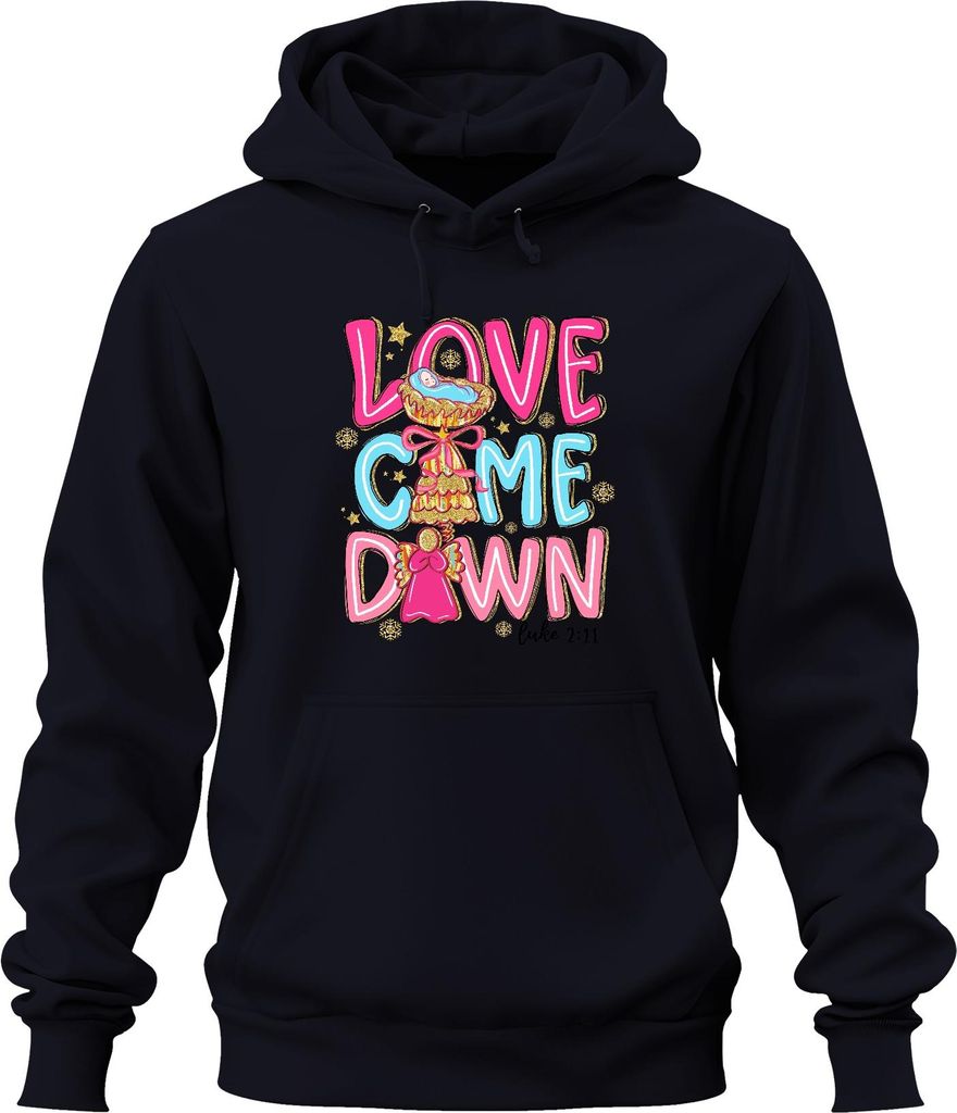 Love Come Down Jesus Krippe Engel Weihnachten Glitzer Pastell Uni Hoodie Kapuzenpullover, Navy, 3XL