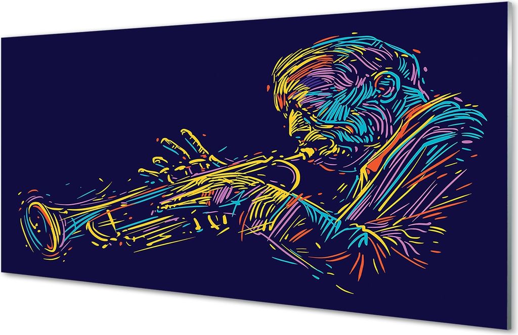 Glasbilder 120x60 Wandkunst Trompete Mann