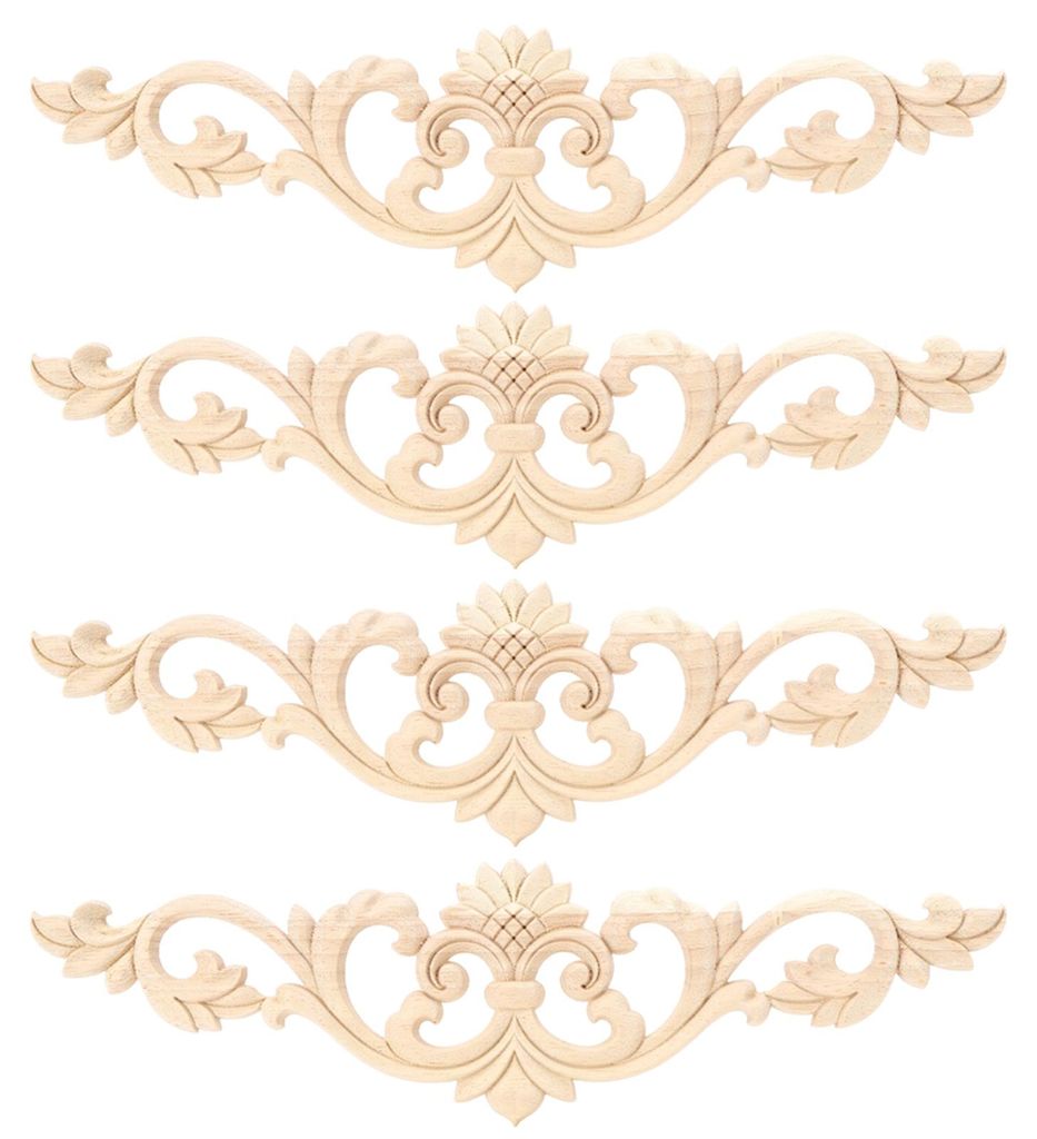 4 Stück unbemaltes Holz geschnitzte Applikation schöne Schnitzerei Aufkleber Gartenzaun Möbel Dekor 30 x 8 cm