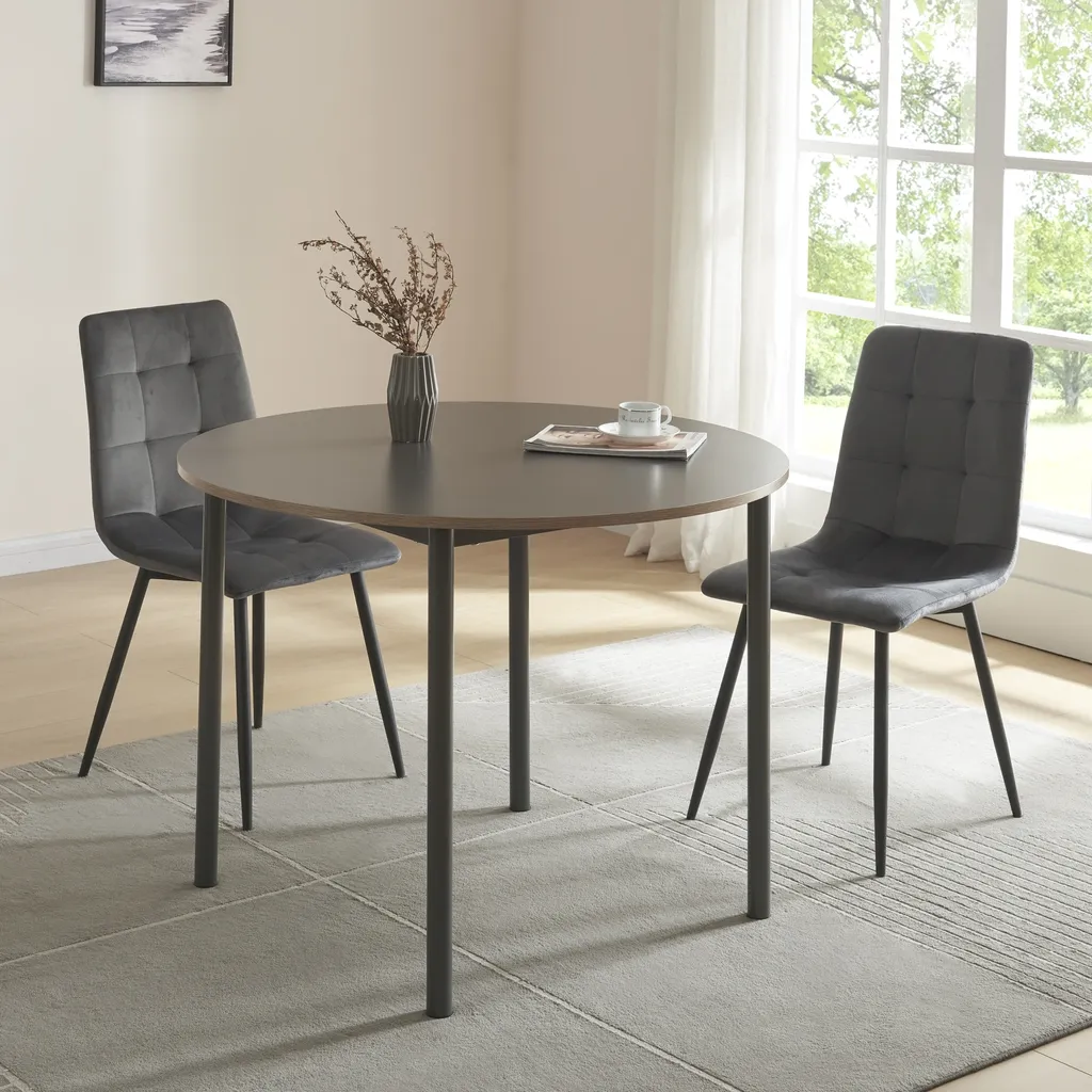 Table ronde grise de repas Lindesberg 4 personnes en métal et bois chic
