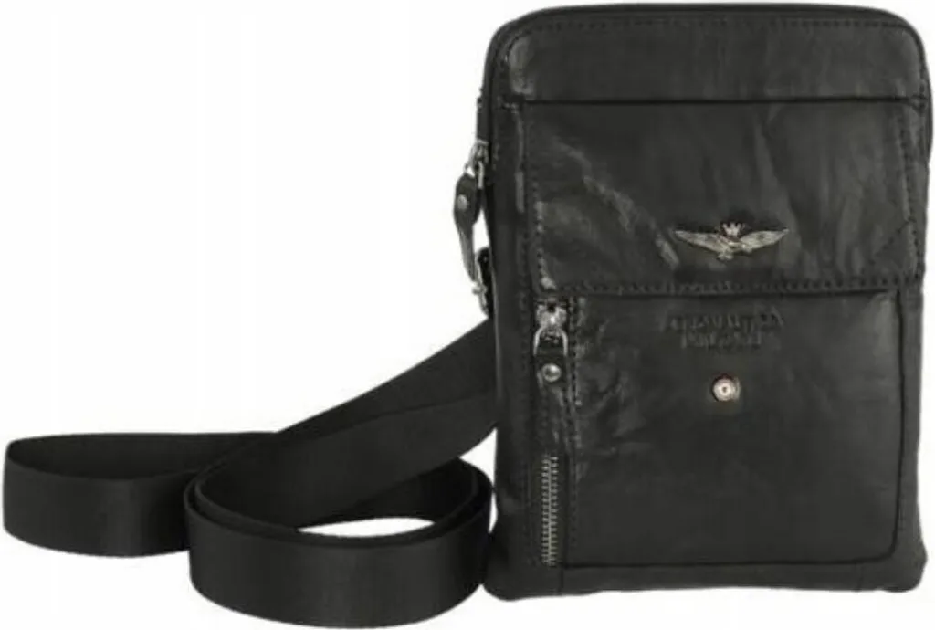 Aeronautica Militare AM301NE Borsello Piatto Pelle Nero Uomo Saldi