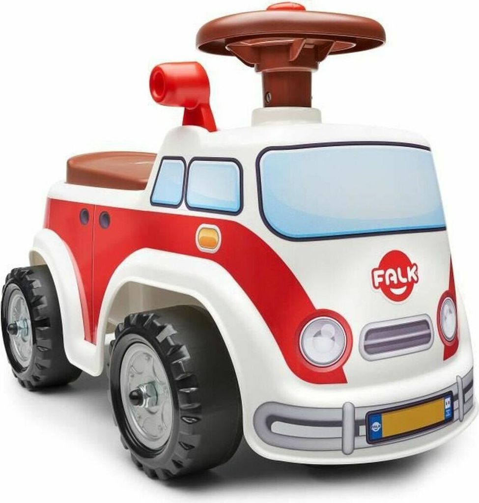 Vintage-Minivan-Träger mit aufklappbarem Sitz und Richtungslenkrad mit Hupe