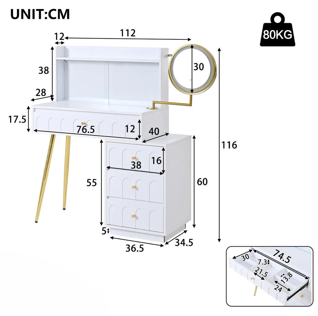 Coiffeuse blanche miroir lumineux pour optimiser le rangement - 7