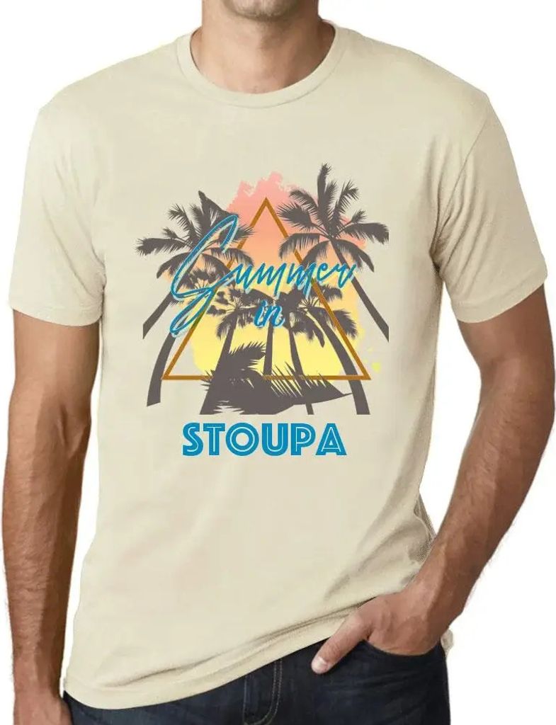 Herren Grafik T-Shirt Palmen Sonnenschein Sommer in Stoupa – Palm, Sunshine, Summer In Stoupa – Öko-Verantwortlich Vintage Jahrgang Kurzarm Lu...