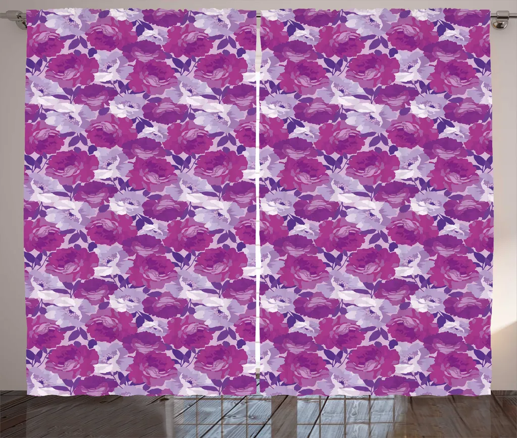 Paire de Rideaux de Salon à Motif Roses Romantiques 280 x 225 cm Lilas