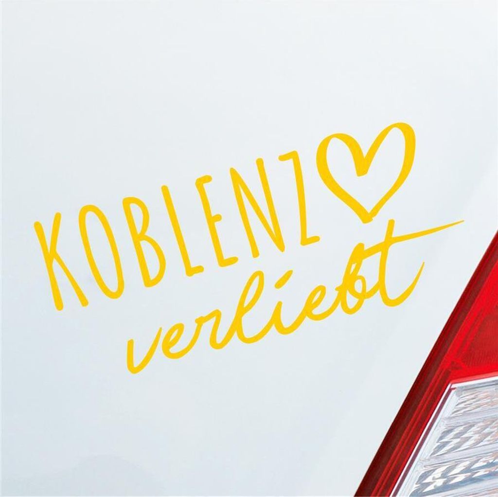 Auto Aufkleber Koblenz verliebt Herz Stadt Heimat Liebe Car 19x8 cm Gelb Sticker Heckscheibenaufkleber