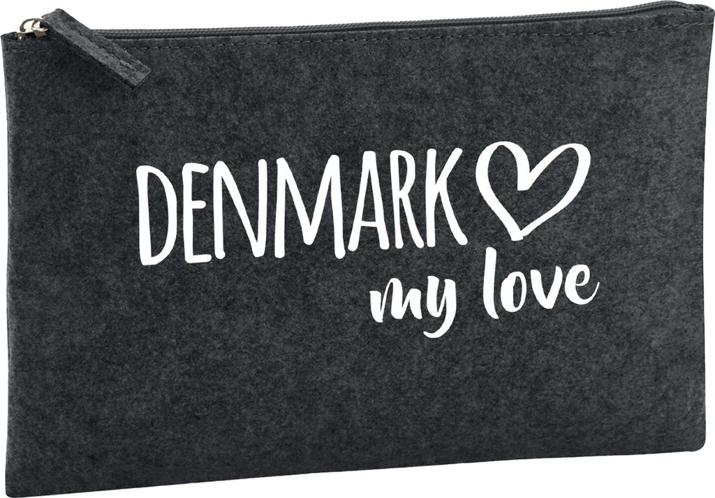 Huuraa Kulturbeutel Denmark my love 1 Liter Charcoal Filz Kosmetiktasche Geschenkidee