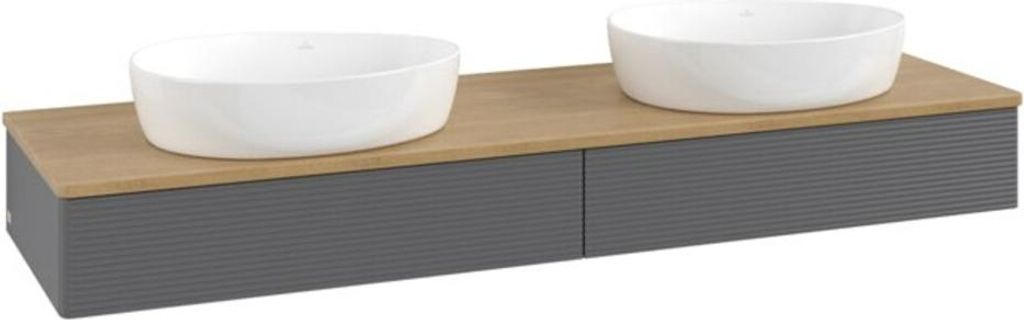 V&B Waschtischunterschrank mit Frontstruktur, mit Beleuchtung Antao 160x50cm, WBP hon. Oa, Anthrac. m Lac