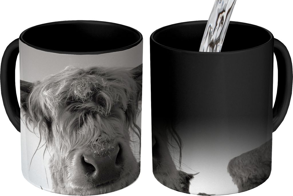 MuchoWow Zauber Tasse Zaubertasse Magic Schottischer Highlander - Schwarz - Weiß - Tiere 350 ml Farbwechsel Becher Geschenk Geschenkidee - Magic...