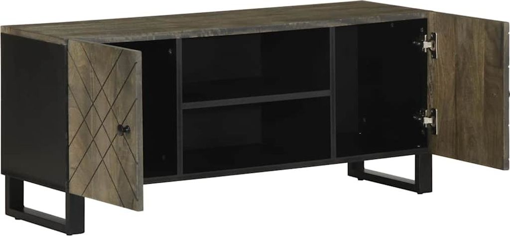 Möbel TV-Schrank - klassischem Design - TV-Möbel - TV-Tisches - Schwarz 105x33x46 cm Massivholz Mango - TV-Lowboard CLORIS5268666