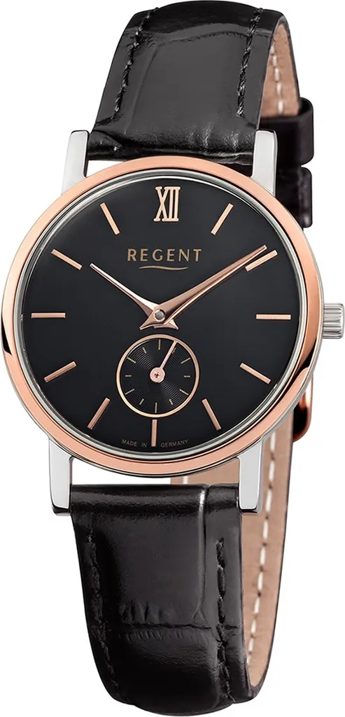 Montre classique pour femme avec bracelet en cuir noir Regent GM-1454