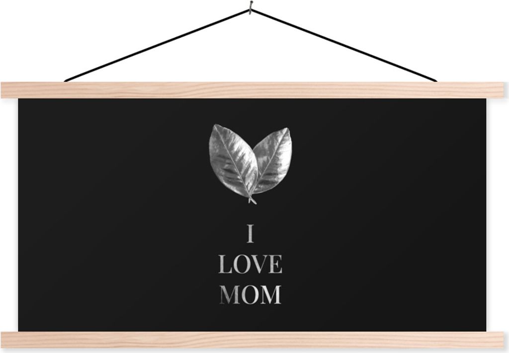 MuchoWow Textilposter Muttertag - Ich liebe dich - Mama - schwarz-weiß 60x30 cm mit holzfarbenen Rahmen - Dekoration