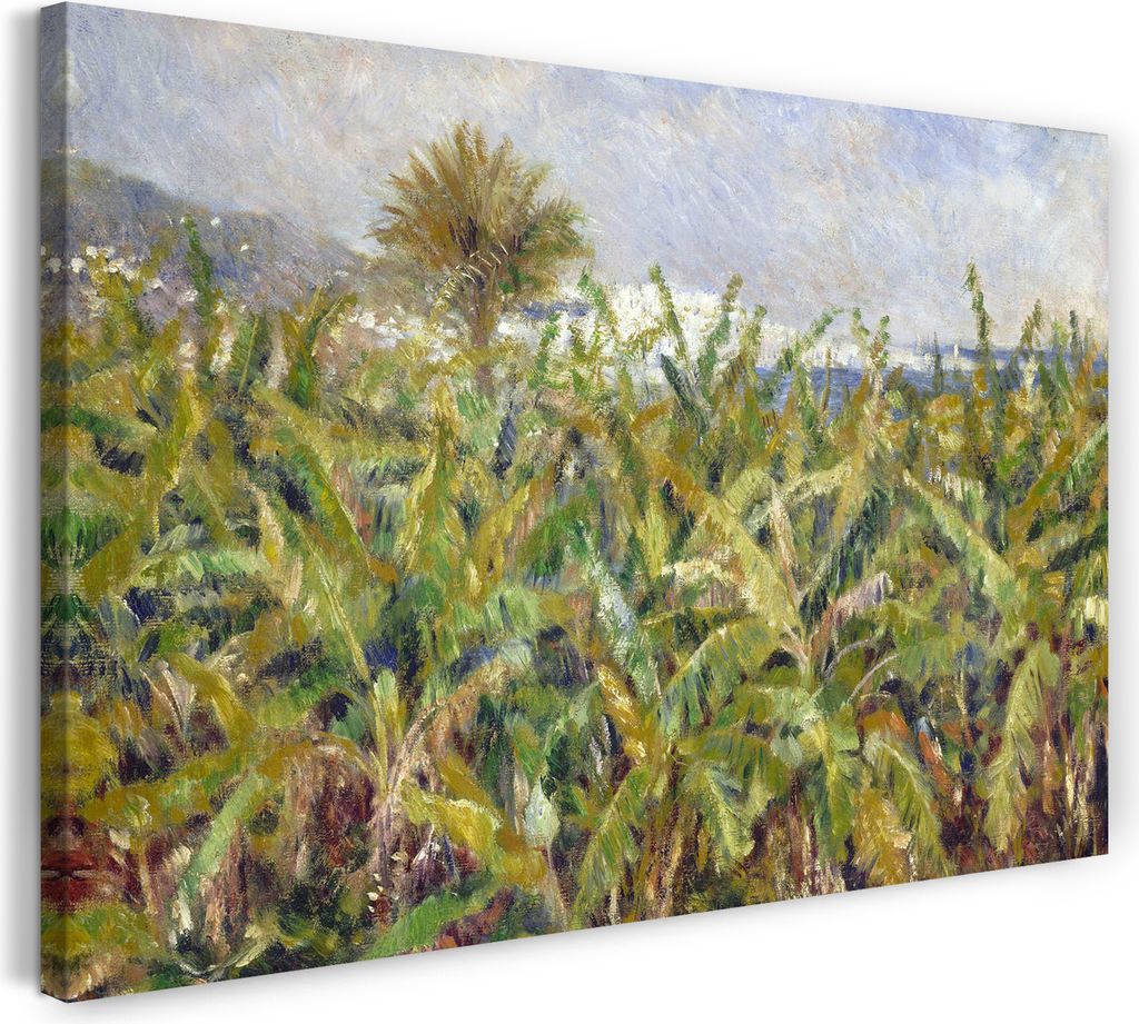 Leinwandbild (80x60cm): Pierre-Auguste Renoir - Feld mit Bananenbäumen, echter Holz-Keilrahmen inkl. Aufhänger, handgefertigt in Deutschland