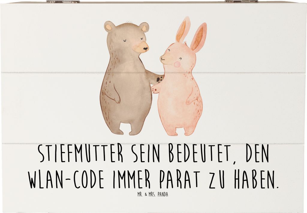 Mr. & Mrs. Panda holzschachtel Stiefmutter Heldin 22 x 15 cm - Weiß - Geschenk, Holzkiste mit Deckel, Freude, Stiefkind, Box, geschenkkiste, techn...