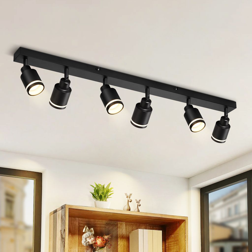ZMH LED Deckenleuchte 6 Flammig Deckenstrahler: Schwarz Spots GU10 Schwenkbar Metall Deckenspots für Wohnbereich Küche, Ohne Leuchtmittel
