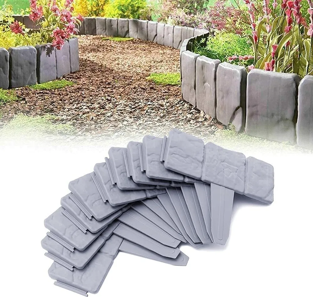 Sessamen-LP 80 Pcs Bordure de Pelouse Plastique 20m Aspect Pierre Grise