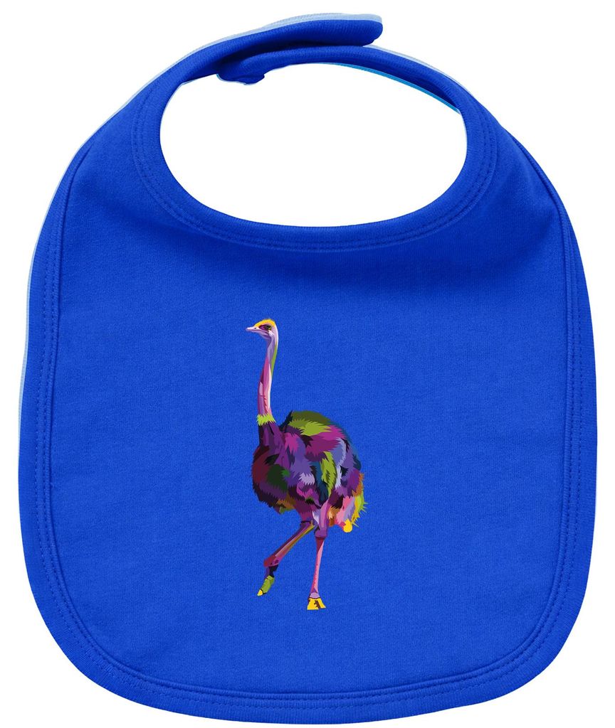 Huuraa Baby Lätzchen Vogel Strauß Colorful Royal Blue Klettverschluss Baumwolle Latz Geschenkidee