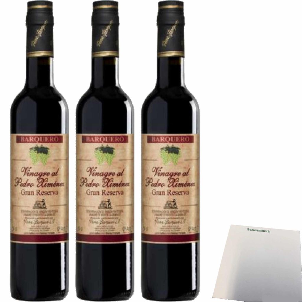 Barquero Vinagre de Pedro Ximenez Gran Reserva Essig 3er Pack (3x500ml Flasche) + usy Block