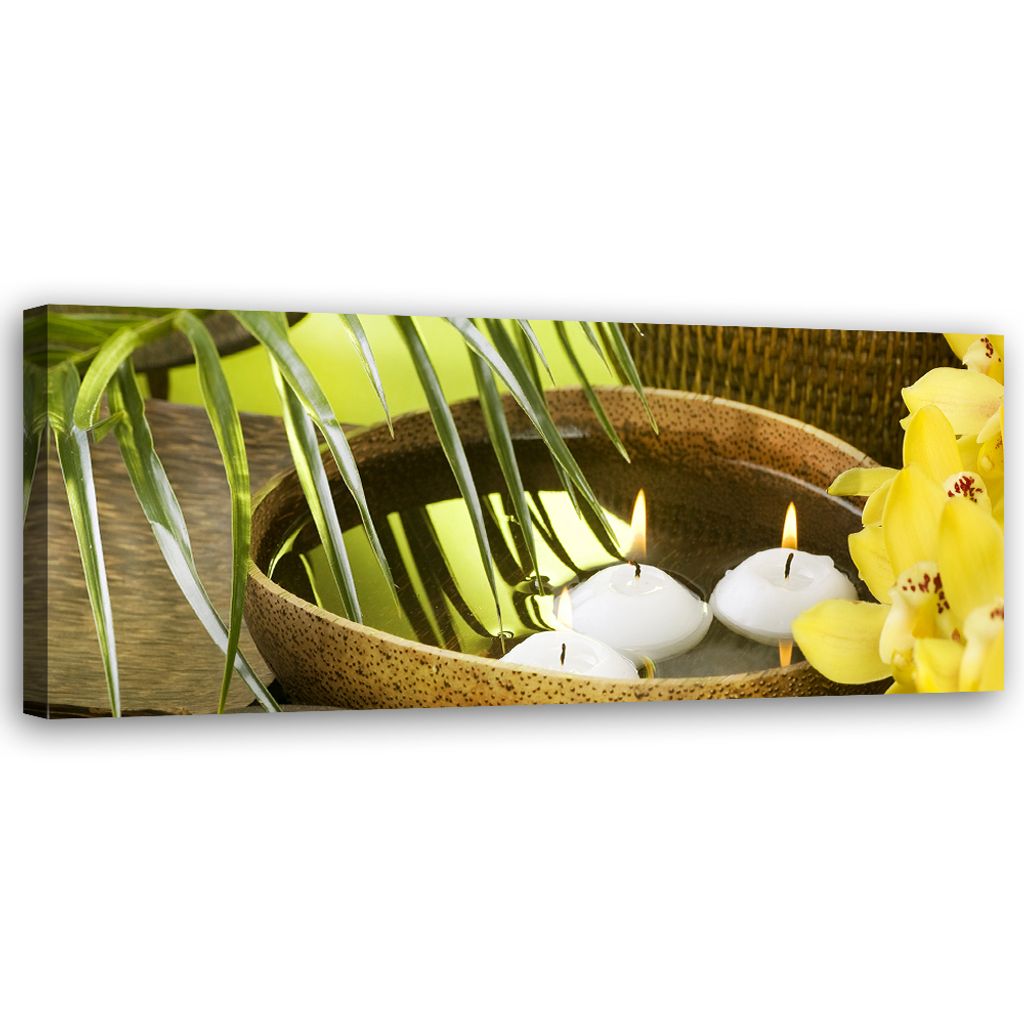 Leinwandbild Bambusblumen Zen 90x30 Feeby Grün bild für die wand bereit zum aufhängen
