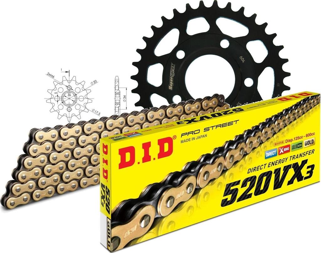 DID Kit Stahl Kompatibel mit Honda NSR125 - 12-35-110 DID520VX3(G&B) Endlos