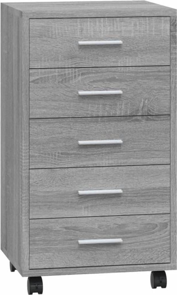vidaXL Zásuvková skříňka s kolečky Dřevěný materiál Grey Obrázek produktu 