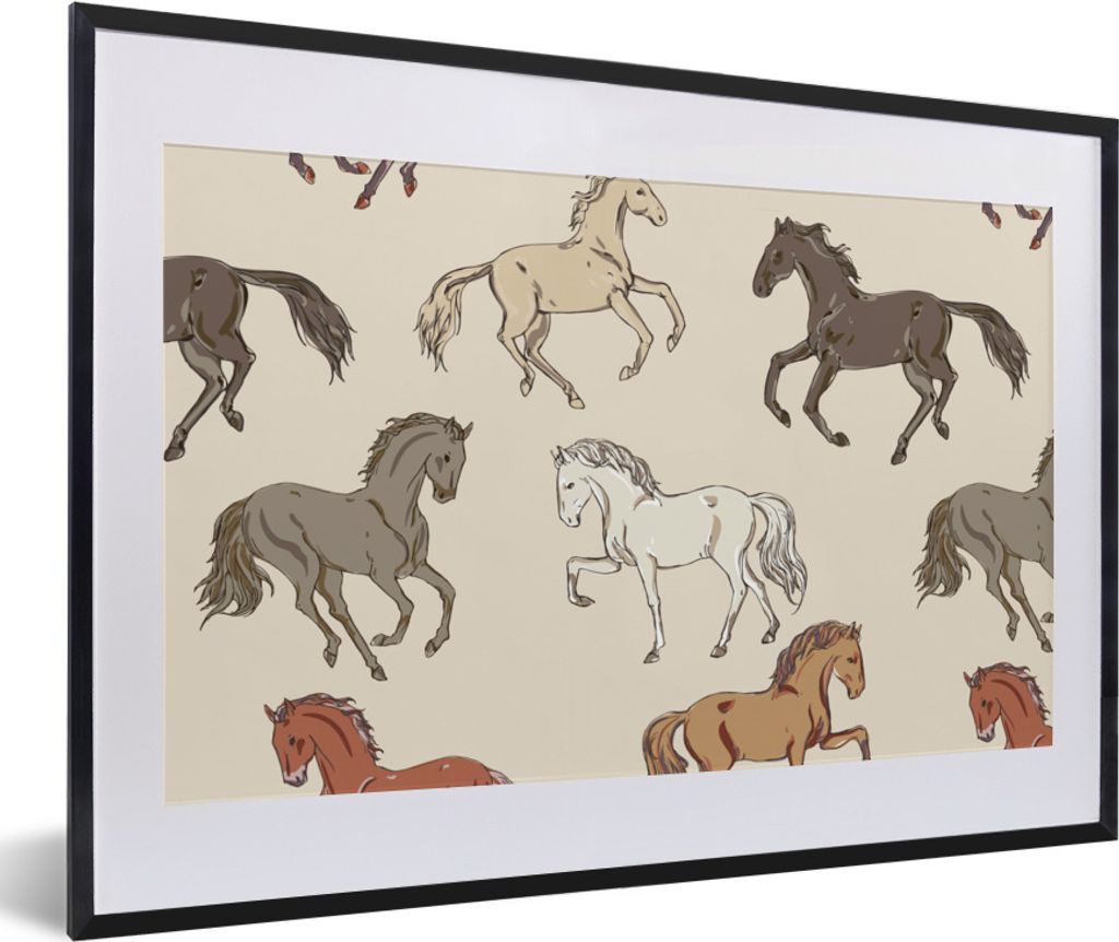 MuchoWow MuchoWow Gerahmtes Poster Pferde - Rosa - Grau - Mädchen - Kinder - Mädchen 60x40 cm - Poster mit zchwarzem Bilderrahmen - Schlafzim...