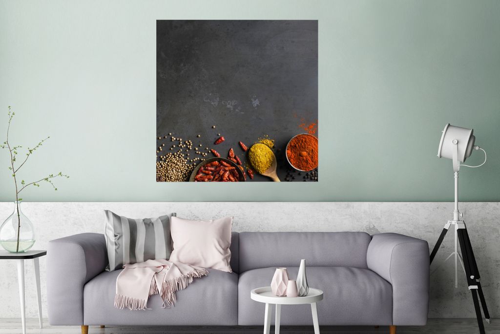 Poster - Gewürze auf schwarzem Hintergrund - 75x75 cm