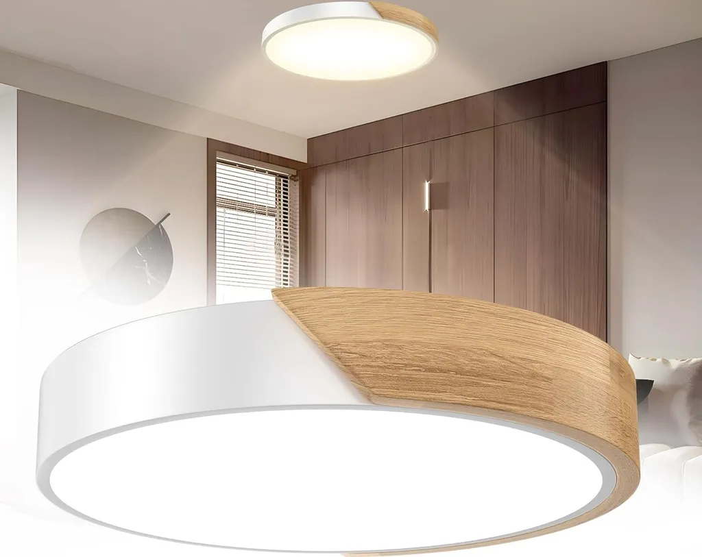 YUENFONG 96W ha condotto la lampada di soffitto legno rotondo soffitto ha condotto le lampade luce 6000K-6500K lampade di soffitto per il soggiorno camera da letto bagno (bordo bianco)