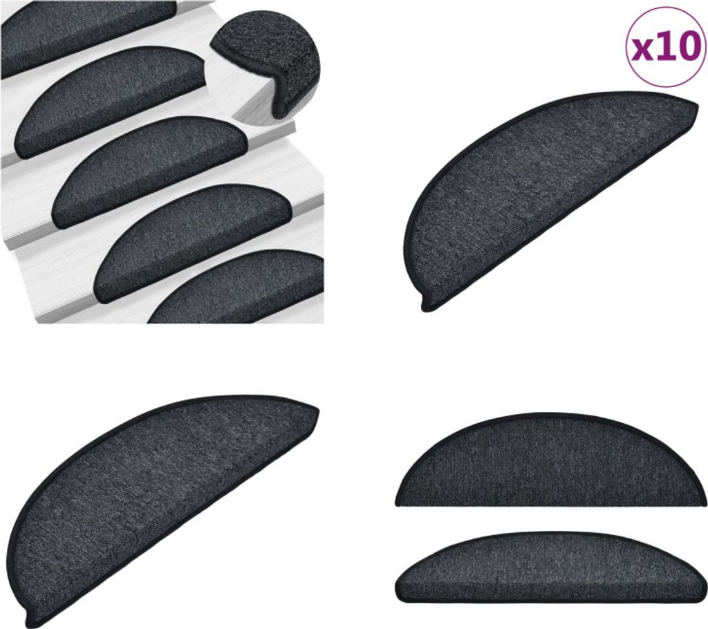 vidaXL Stufenmatten 10 Stk. 56x17x3 cm Anthrazit - Treppenmatte - Treppenmatten - Treppenteppich - Treppenschutz
