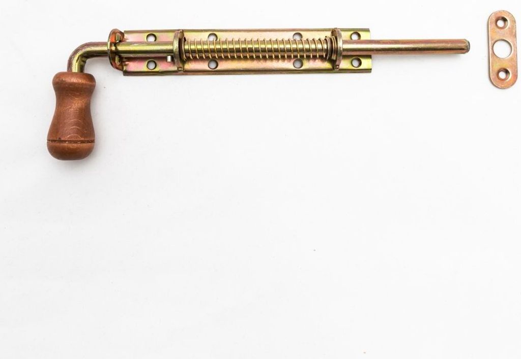 BKshop | Türriegel - Federriegel - 250x30 mm - Gelb Verzinkt - Für Türen und Schränke - Torriegel - WSPU 250 - Griff aus Holz