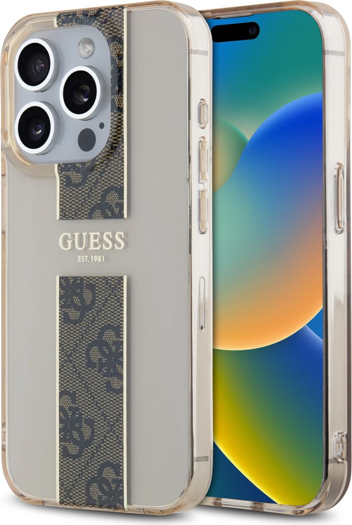 Guess iPhone 15 Pro Back cover case - IML 4G Stripe - Brown