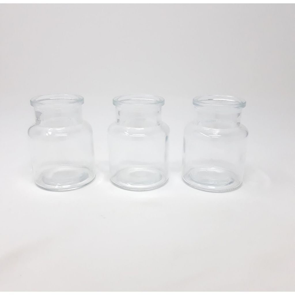 SANDRA RICH GLAS VASE BOTTLE BALANCED 3 Flaschen ca 7,5x5,5cm KLAR