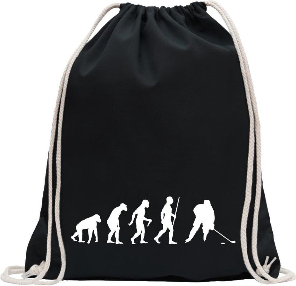 Kiwistar - Turnbeutel - schwarz - Eishockey Puck Evolution - Fun Rucksack Sport Beutel Gymsack Baumwolle mit Ziehgurt