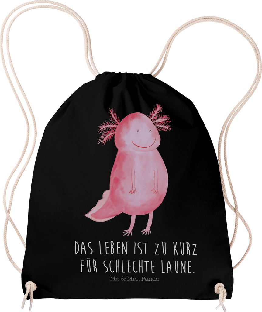 Mr. & Mrs. Panda Stoffbeutel Axolotl Glücklich - Schwarz - Geschenk, Gute Laune, Jutebeutel, Lebensfroh, leichter rucksack, Motivationsspruch, Lur...
