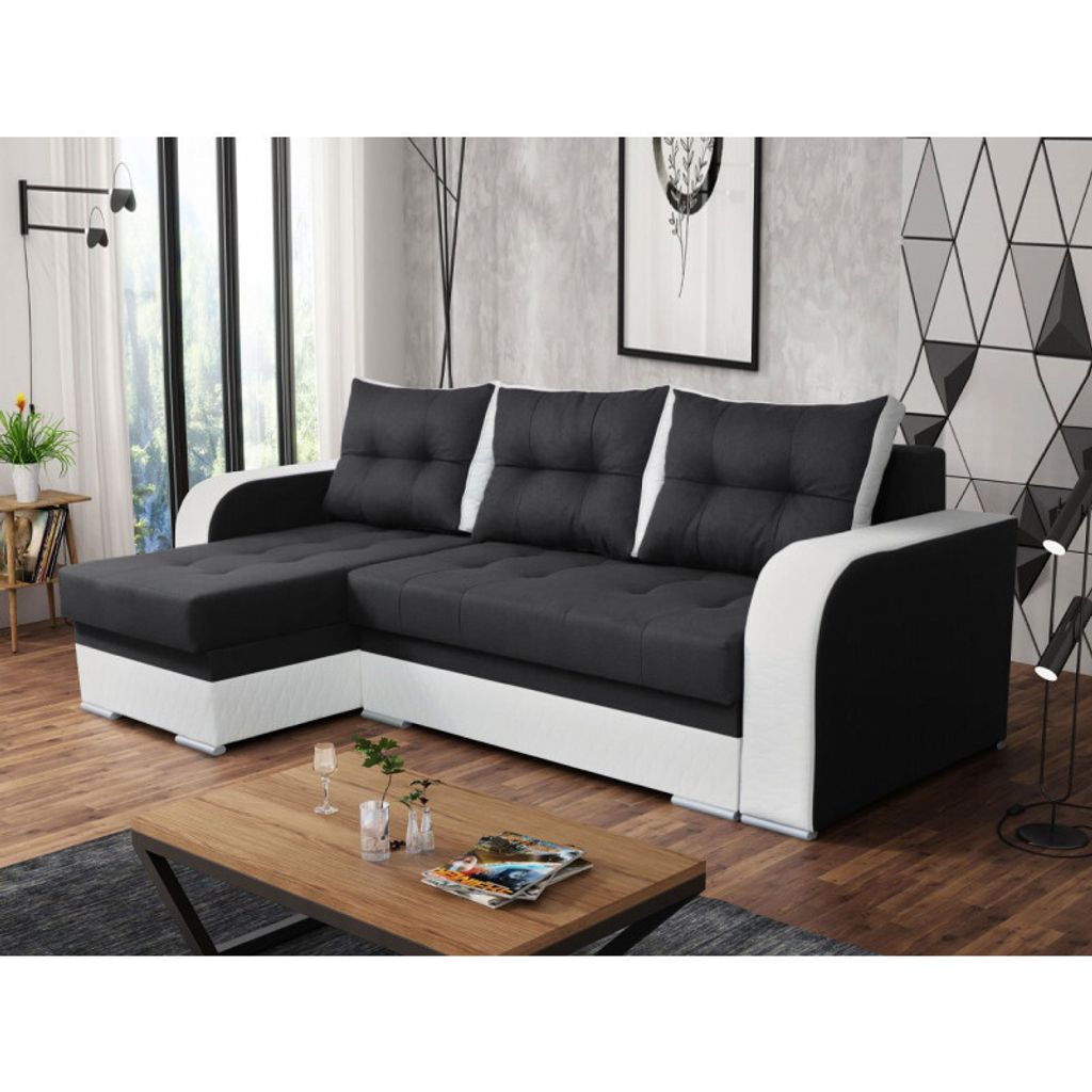 MIRJAN24 Ecksofa Sydney, Stilvoll Polsterecke mit Bettkasten und Schlaffunktion, Eckcouch vom Hersteller (Farbe: Malmo 96 + Eko Pik Romb 1115/60)