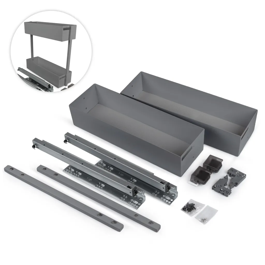 Coulissant meuble bas 25 cm anthracite 2 étages avec softclose