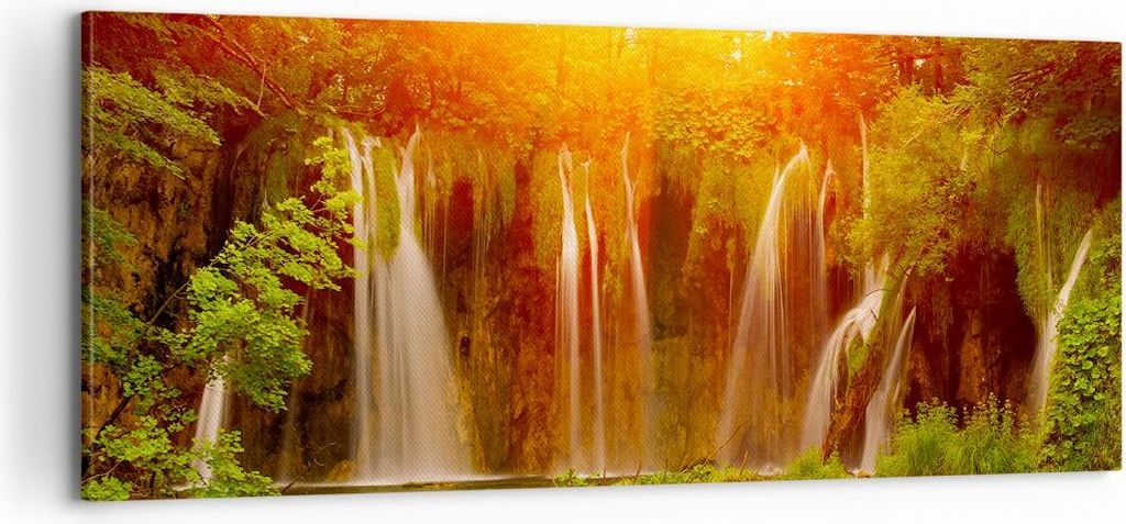 Bild auf Leinwand - Leinwandbild - Kroatien nationalpark wasserfall - 100x40cm - Wand Bild - Wanddeko - Leinwanddruck - Bilder - Kunstdruck - Leinw...