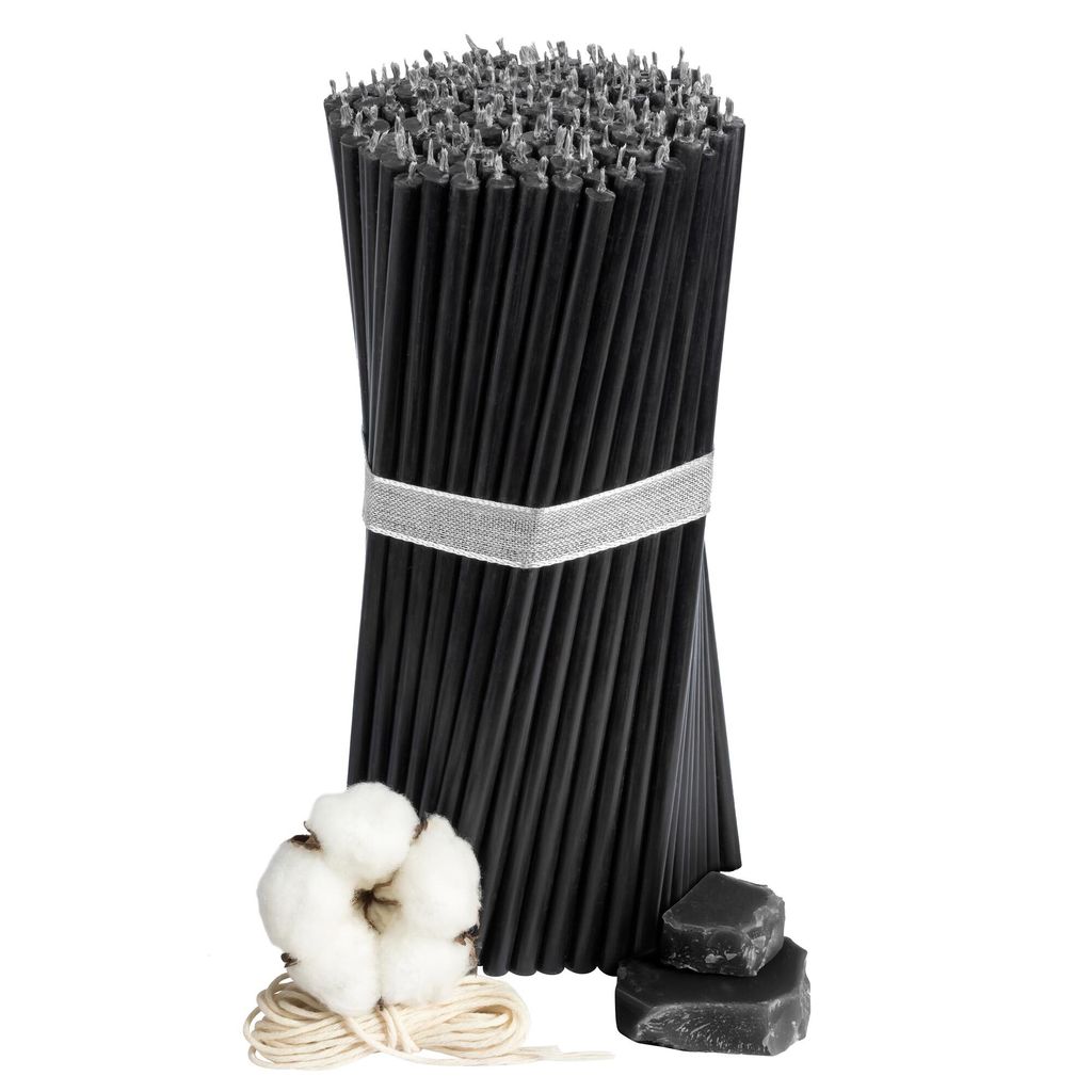 150 Stk Diveevo Schwarze Ritual Kerzen 100% Bienenwachs Tischdeko - Ungiftig, Ruß - Tropffrei, Nr. 60, L: 20.5 cm, Brenndauer 80 Minuten