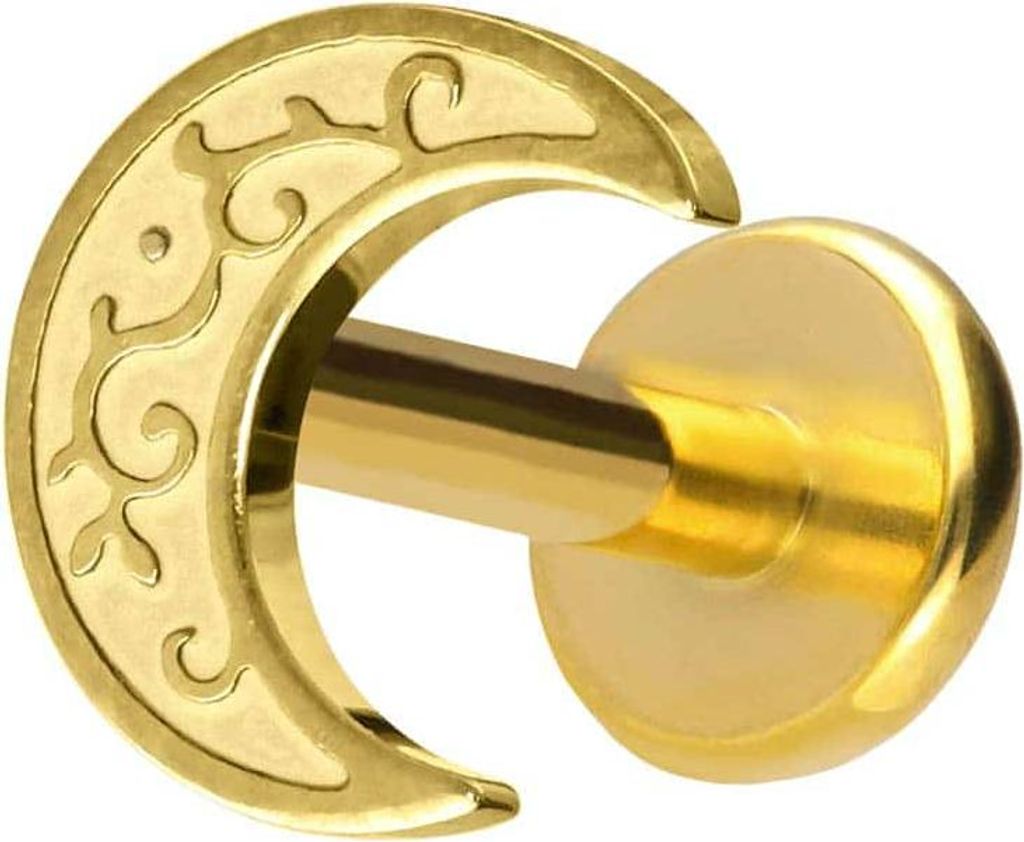 Ohrpiercing, Nasenpiercing Titan Labret mit Push Fit MOND Gold Stablänge: 8mm | Stabstärke: 1,2mm