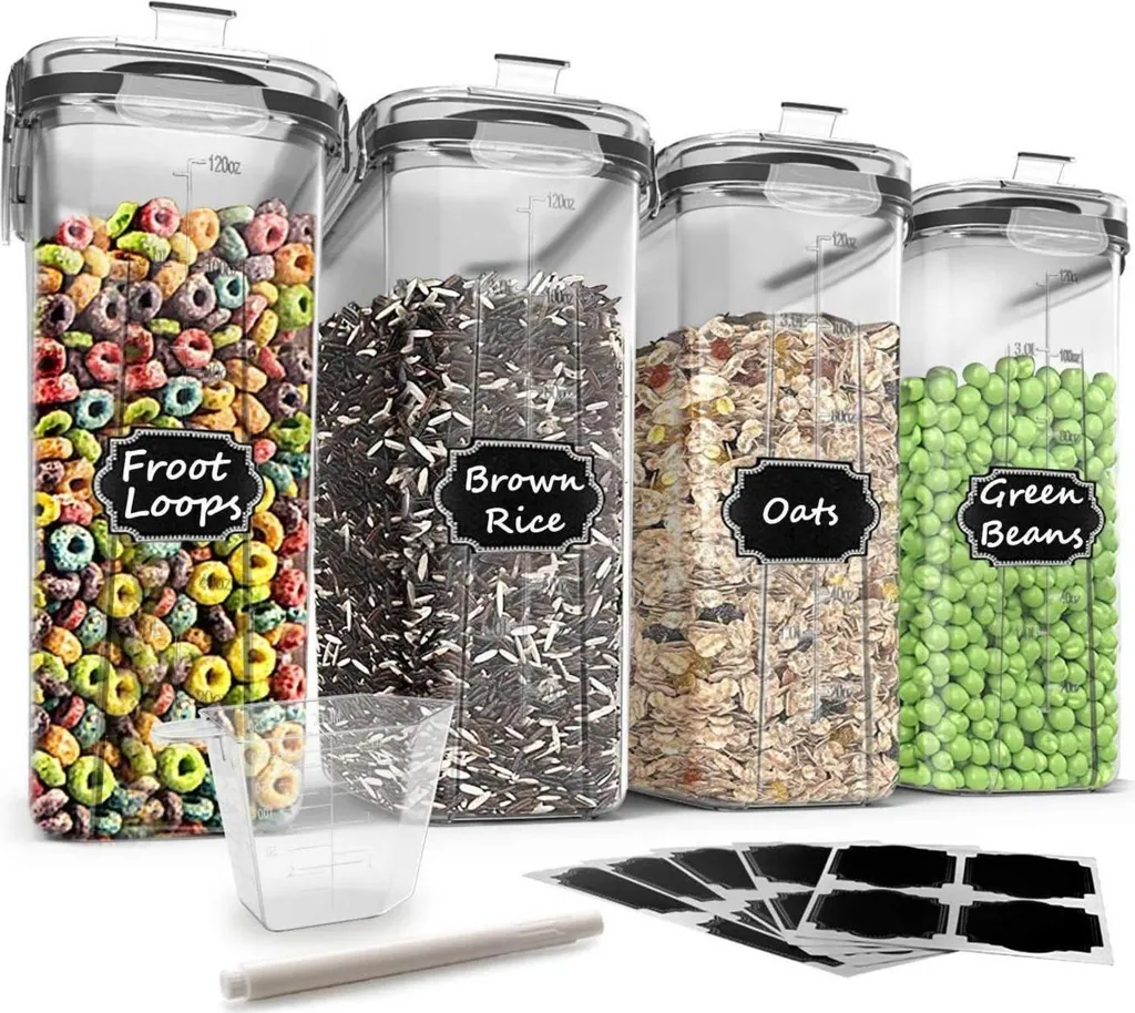Set di contenitori per cereali Wildone 6 pezzi contenitori ermetici per alimenti 4L senza BPA Nero Trasparente