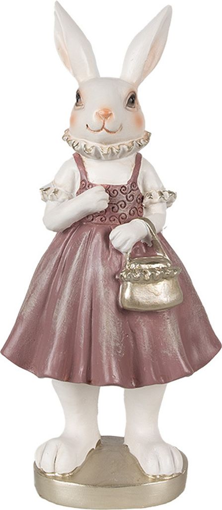Clayre & Eef Figur Kaninchen 27 cm Weiß Rosa Polyresin Produktbild 