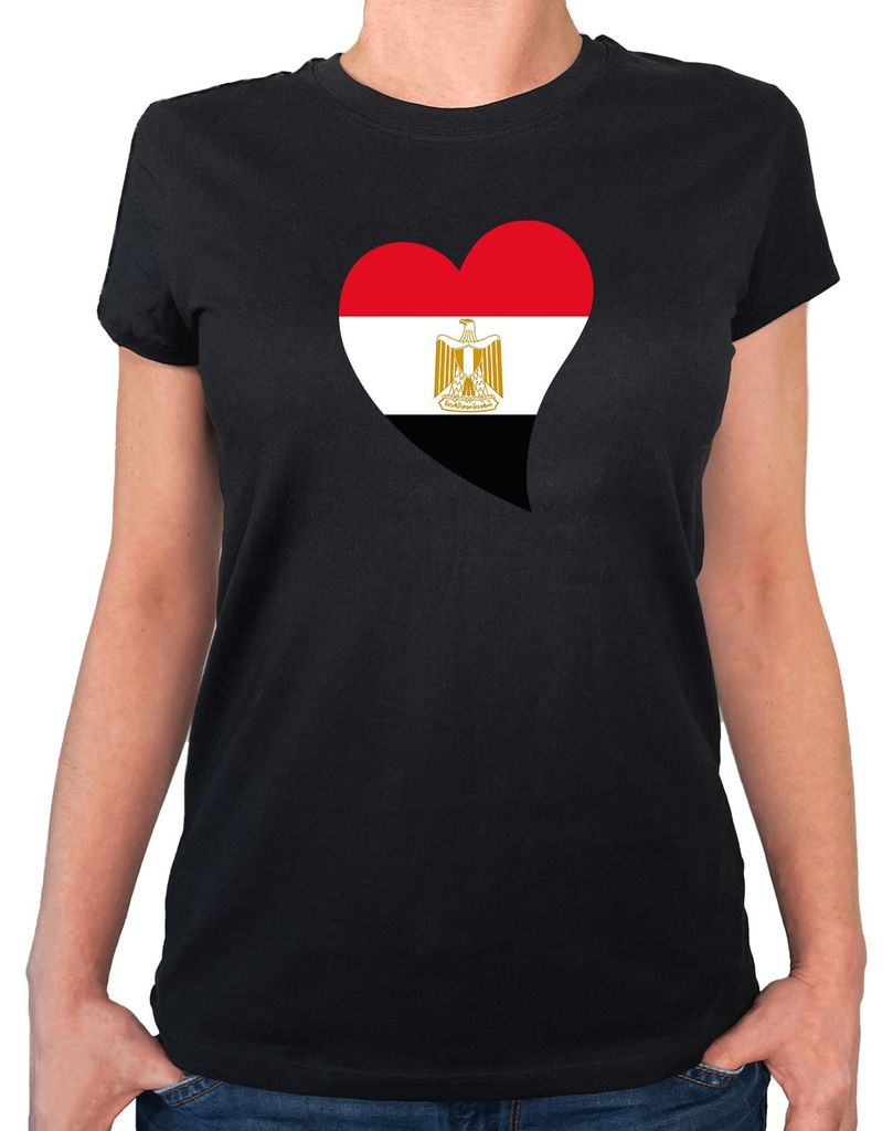 Huuraa Damen T-Shirt Ägypten Flagge Herz XL Black Bio Baumwolle Fairtrade Damenshirt Geschenkidee
