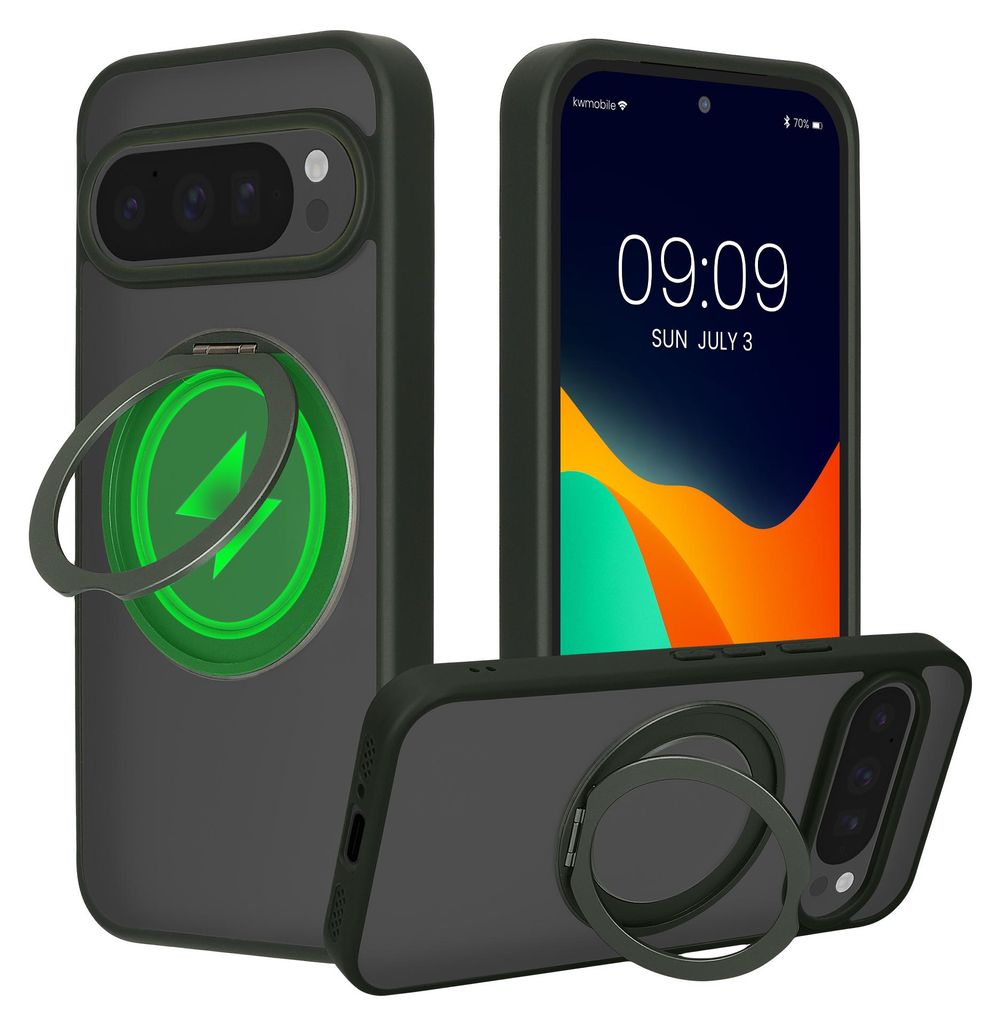 kalibri Schutzhülle mit Standringhalter kompatibel mit Google Pixel 10 Pro XL Hülle - Kickstand 360° Ring Hardcase kompatibel mit MagSafe - Moos...