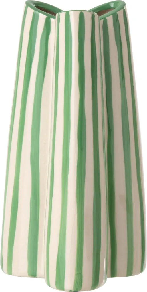Vase en céramique blanc cassé et vert à rayures - Design chic J-Line