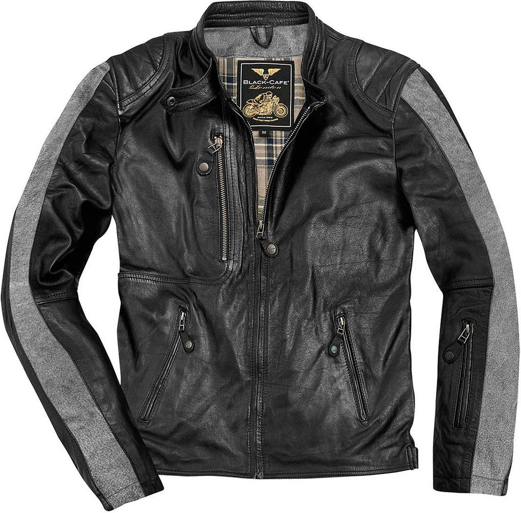 Black-Cafe London giacca in pelle da moto vintage, nero, 52 Immagine del prodotto 