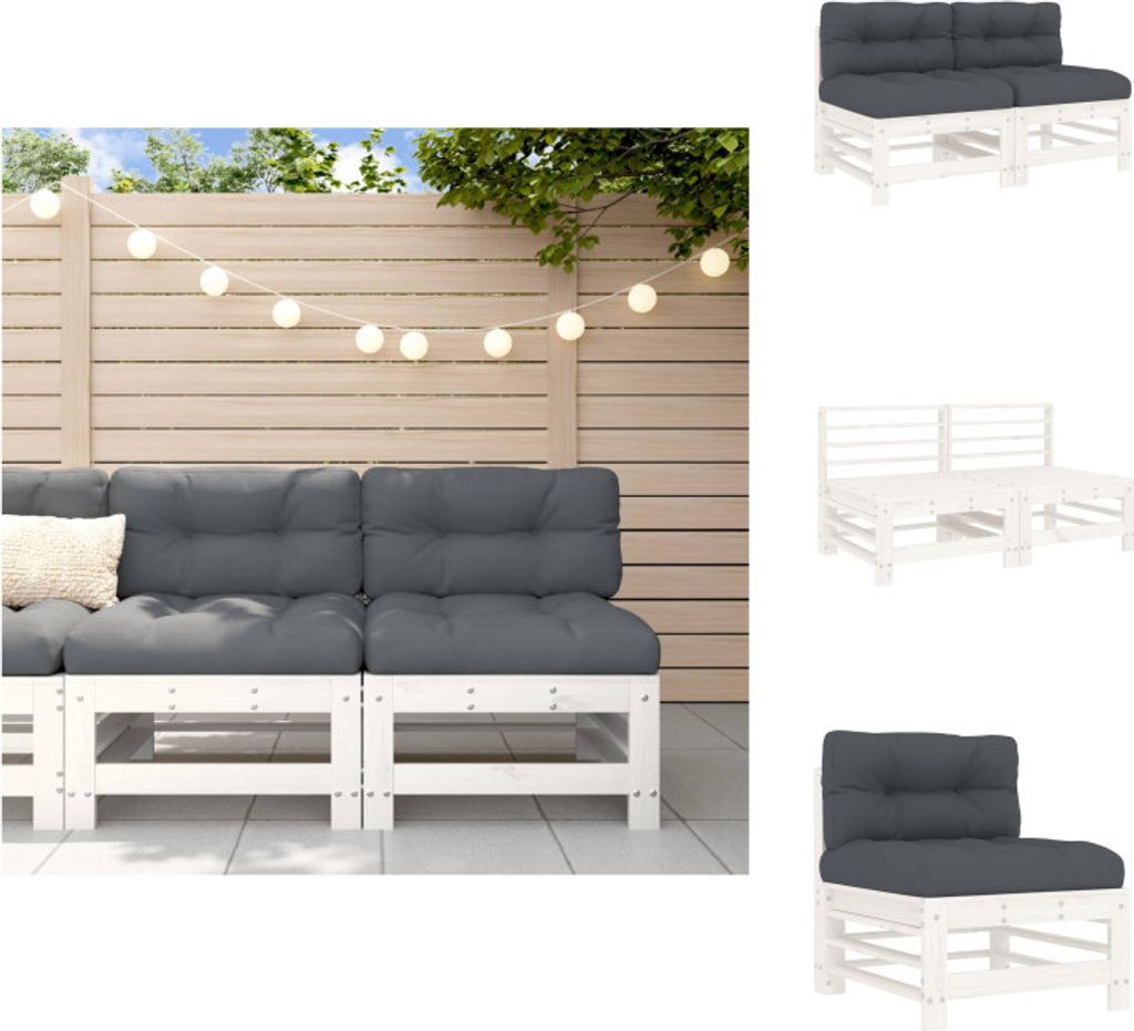 vidaXL Mittelsofas mit Kissen 2 Stk. Weiß Massivholz Kiefer - Gartensofaelemente