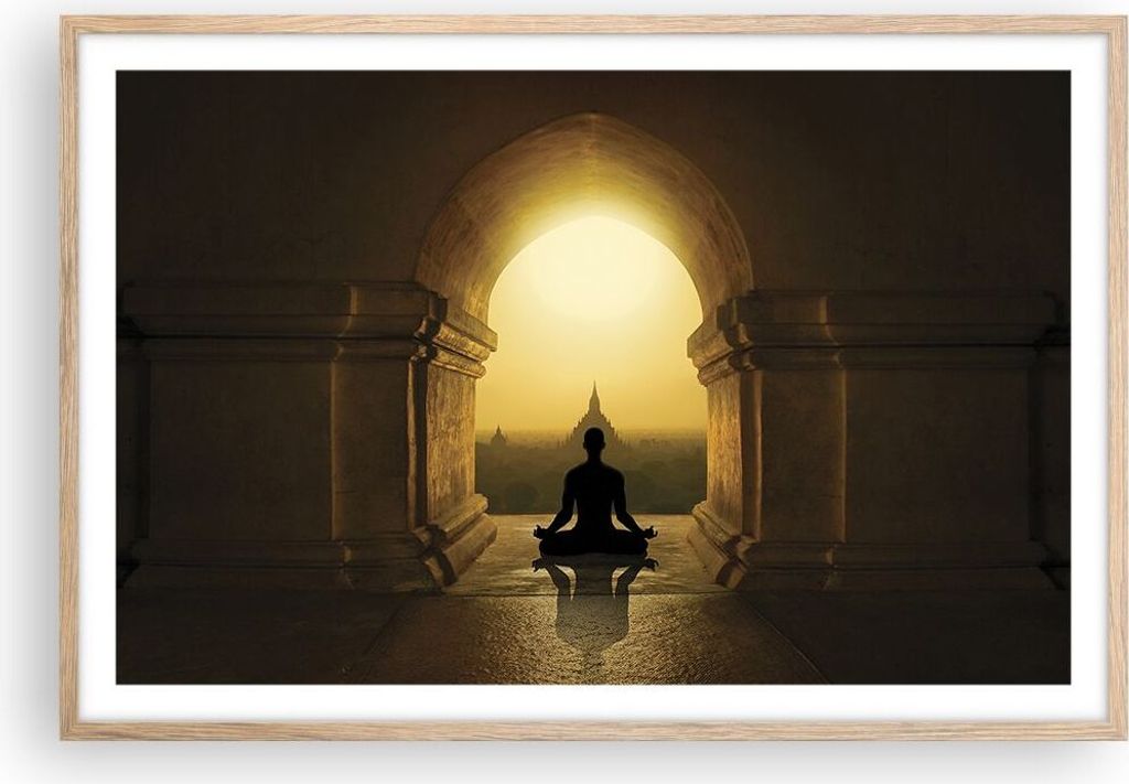 Gerahmtes Poster - Rahmen in heller Eiche - Meditation Produktbild 
